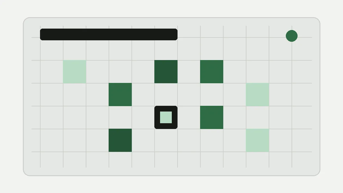 Abstract diffusion grid mark suggesting latent tiles resolving into an image.